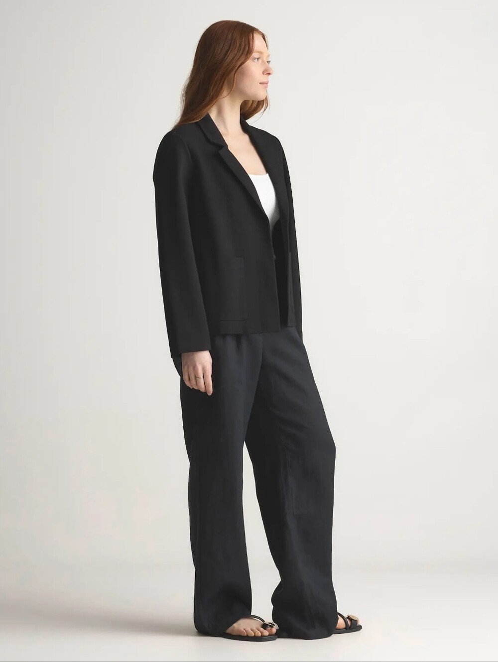 Quince Ultra Stretch Ponte Open Front Blazer Black Small NWT